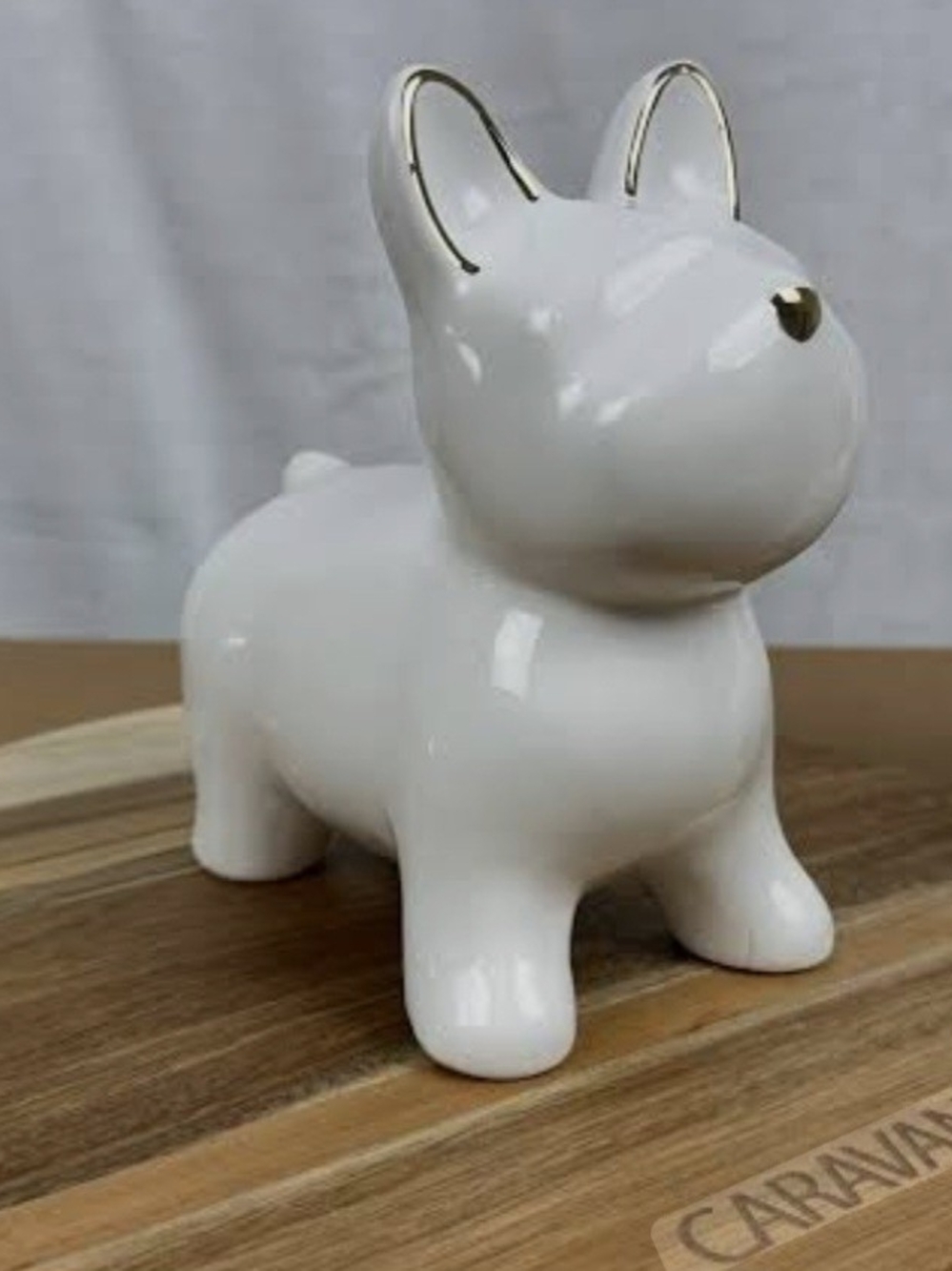 🐾 White Ceramic Bulldog Figurine with Gold Trim (NWOT)